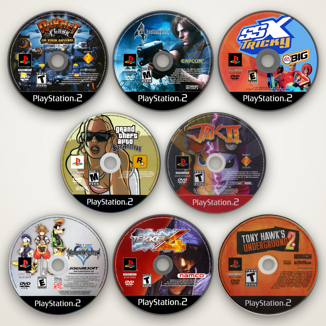 All eight KIZUNA PS2 disc coasters