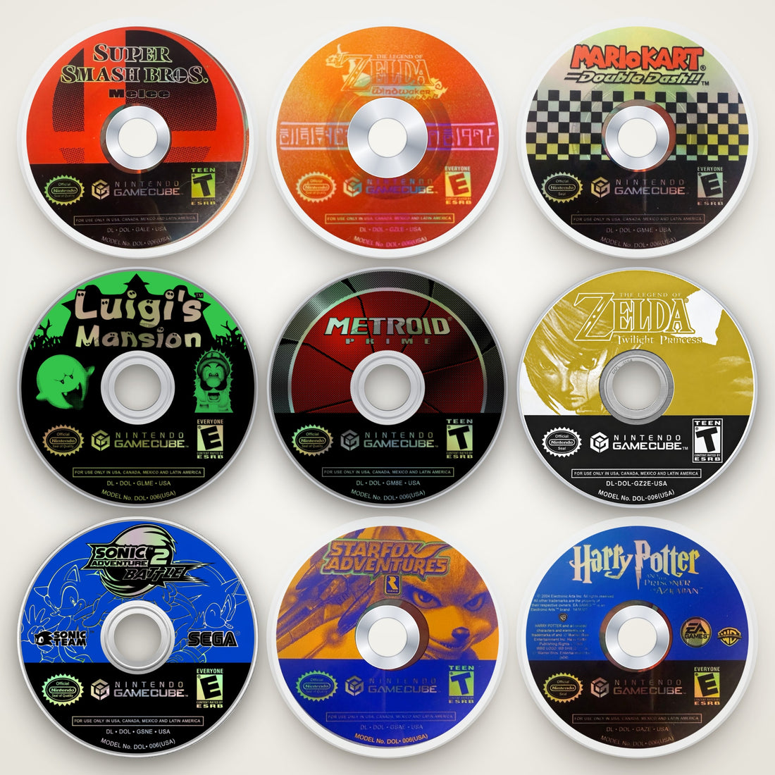 All nine KIZUNA GameCube disc coasters